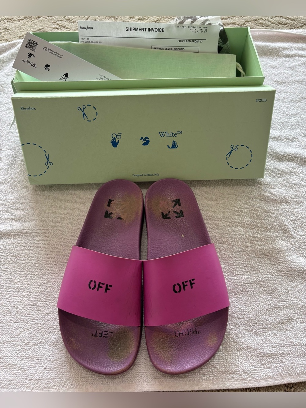 Off-White Women's Purple and Pink Slide Sandals